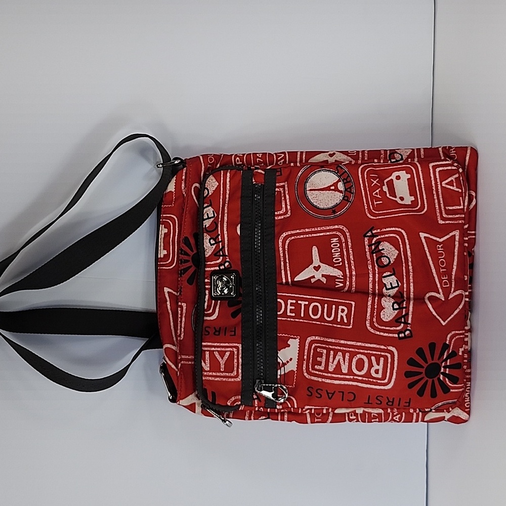 Stylish Red Travel-Themed Crossbody Bag